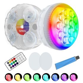 SANSI IP68 Waterproof RGB Pool Light, Summer Rechargeable 20Hrs Outdoor LED Lamp For Swimming Pool,Pond,Shower,Bath (Option: 2PACK)